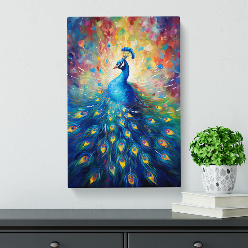 Peacock Impressionism - Wrapped Canvas, 76cm H x 50cm W x 3cm D