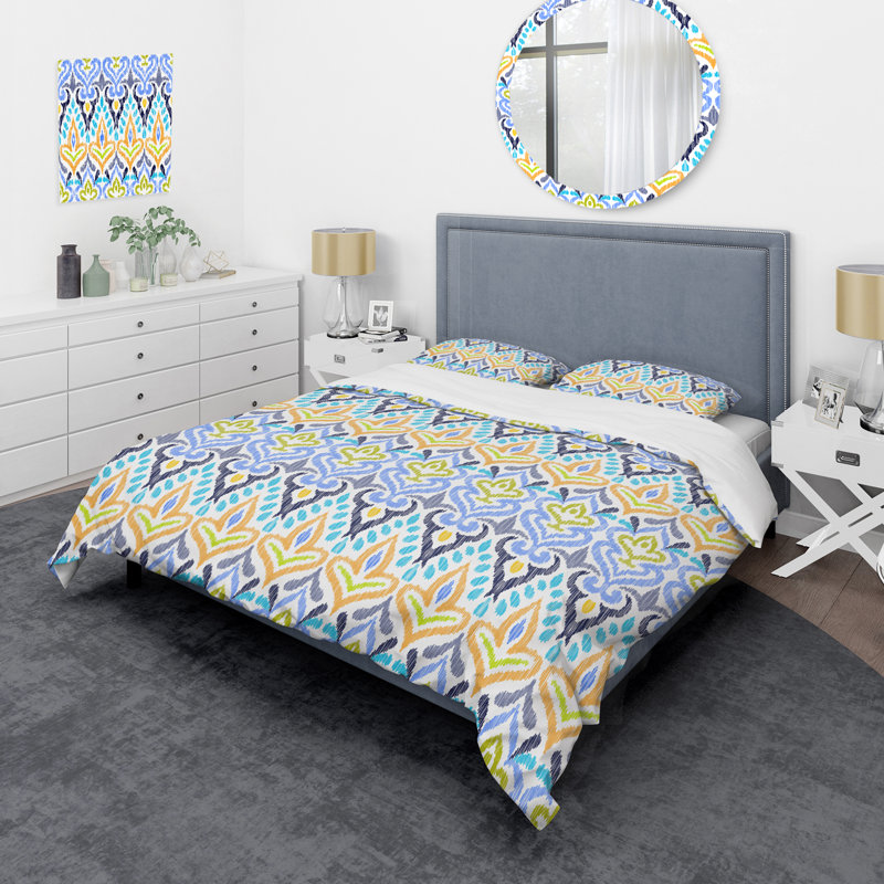 Multicolore Ikat Ogee - Ensemble de housse de couette abstrait - Microfibre de polyester