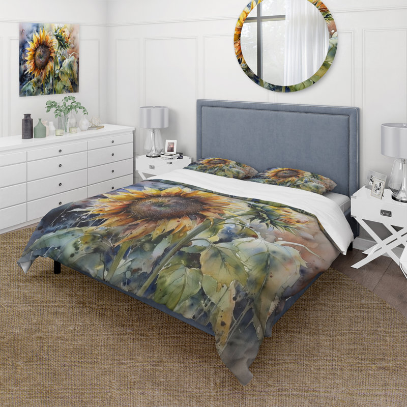 Yellow Sunflower Symphony IV - Ensemble de housse de couette à motif floral - Microfibre de polyester