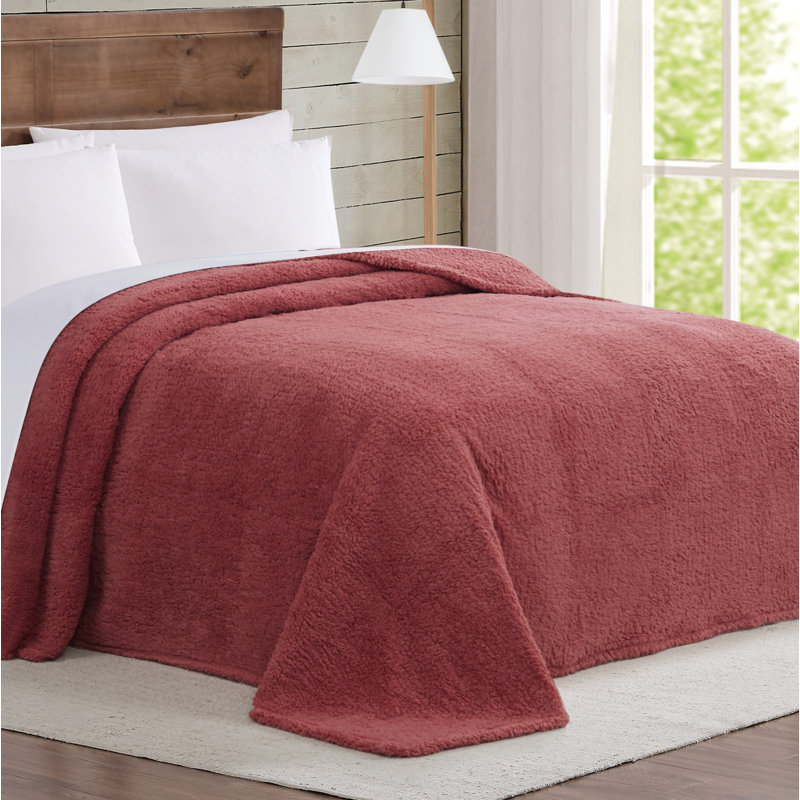 Dusty Rose Full Faux Fur Sherpa Bed Blanket
