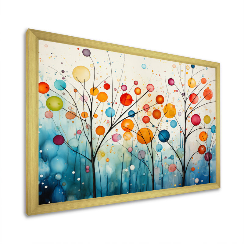 Teal Mid Century Retro Reflections - Abstract Midcentury, art mural encadré, Cadre photo unique, H 24 po x l 32 po, Doré