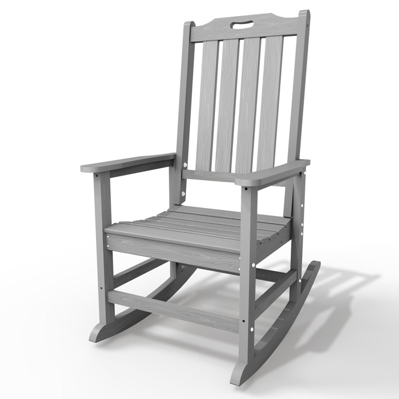 Outdoor All-weather HDPE Adirondack Rocker Chairs with Comfort High Backrest, Gray
