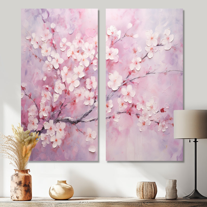 Minimalisme rose cerise Bliss Tree - Art mural floral cerisier en fleurs, 20" H x 24" W, Wrapped Canvas, Does Not Apply