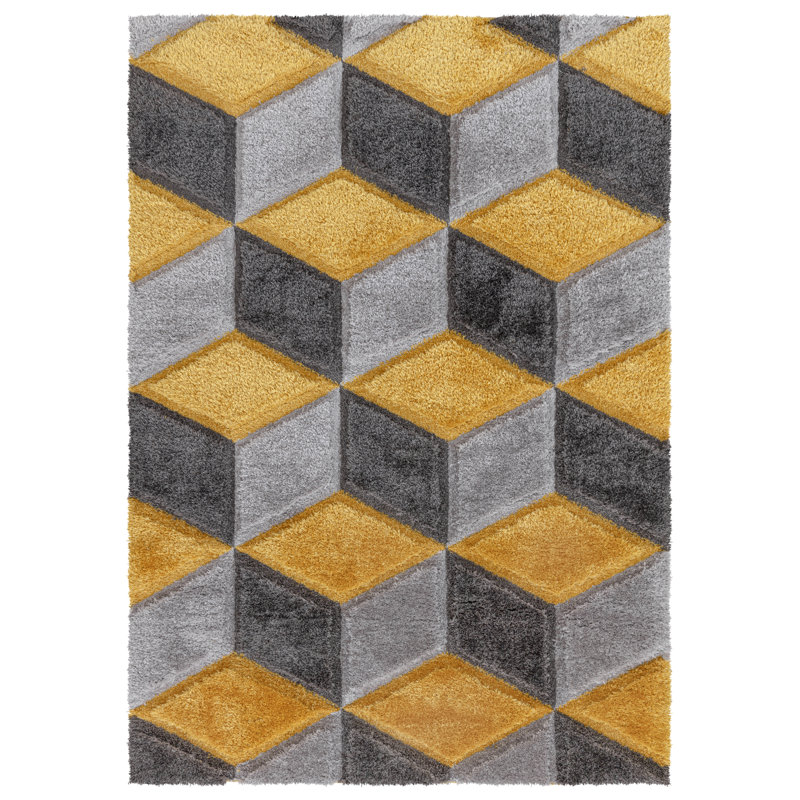 Alyha Geometric Machine Tufted Shag Indoor / Outdoor Area Rug, Rectangle 59.94 x 109.98cm