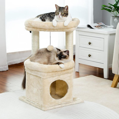 Cat Tree Tower for Indoor Cats with Private Cozy Cat Condo Natural Sisal Scratching Posts and Plush Pompom for Small Cats