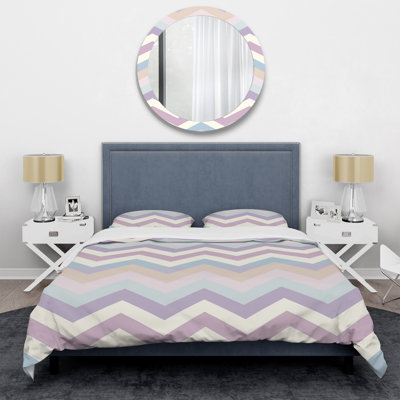 Ensemble de housse de couette à chevrons mauve et beige