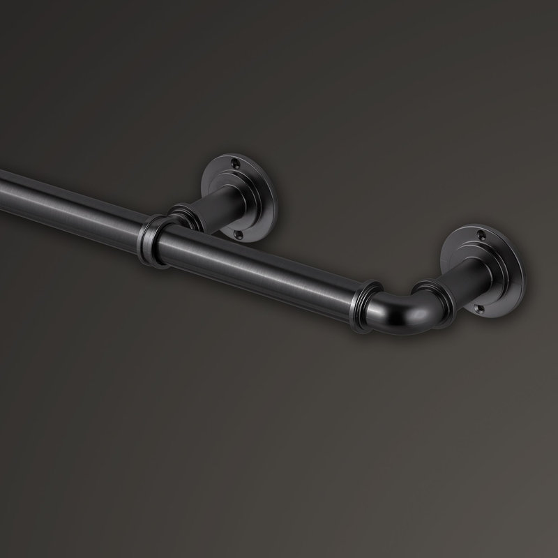 Graphite Adjustable Industrial Steel Curtain Rod Set, 36"-72"