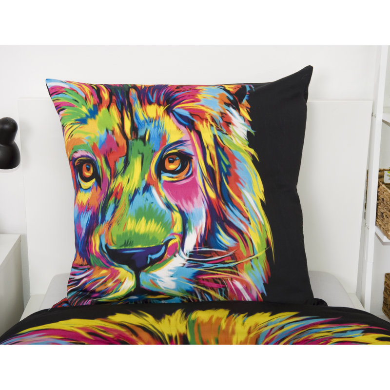 Lion Black Reversible Duvet Cover Set, 155 x 220cm Duvet Cover + 1 Pillowcase (80 x80)