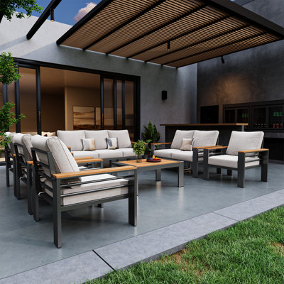 Ensemble de conversation moderne en aluminium 7 pièces pour patio, comprenant des coussins