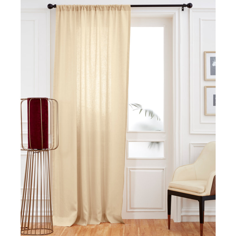 Linen Curtain with Rod Pocket, 52" W x 120" L, Beige