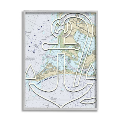 " Detailed Tampa Bay Florida Map Anchor Symbol " Graphic Art Print