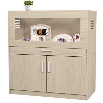 Hamster Cage With Storage Cabinet & Drawer, Openable Top Rabbit Cage
