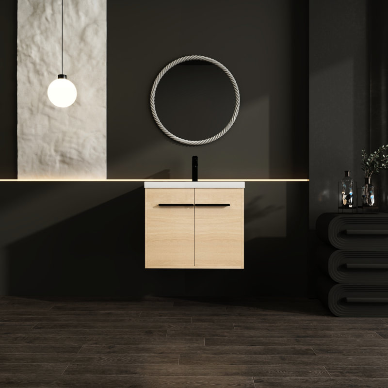 Meuble-lavabo de salle de bain 24 po en chêne avec lavabo en résine, armoire à 2 portes, bois d'ingénierie fiable, élément décoratif américain à fonctionnalité exceptionnelle