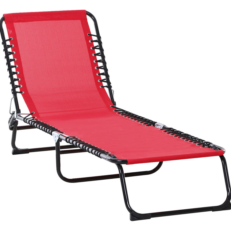 Chaise longue pliante pour piscine. 4, siège respirant en filet et à élastique. Chaise de piscine rouge. Oreiller. Pour la plage, la cour, le patio.