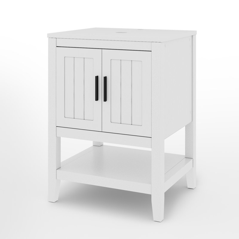 24" Single Bathroom Vanity Cabinet Base Only, Vessel Sink not Included, Open Shelf, White