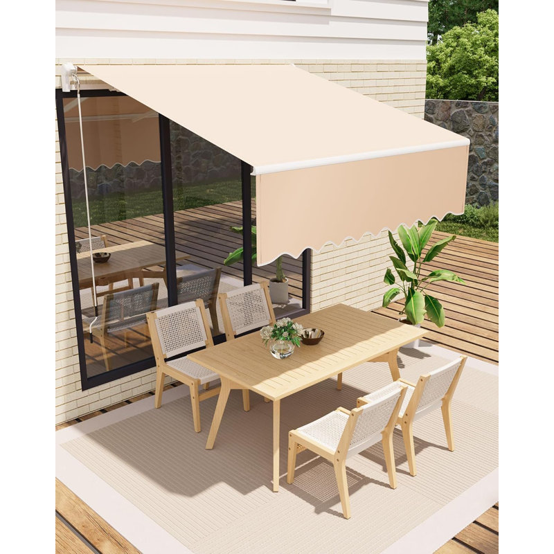 Manual Retractable Awning, Waterproof Sun Shade Patio Awning, Heavy Duty Aluminum Frame, 280g Polyester Fabric, Adjustable Roll Out Awning for House, for Deck, Porch