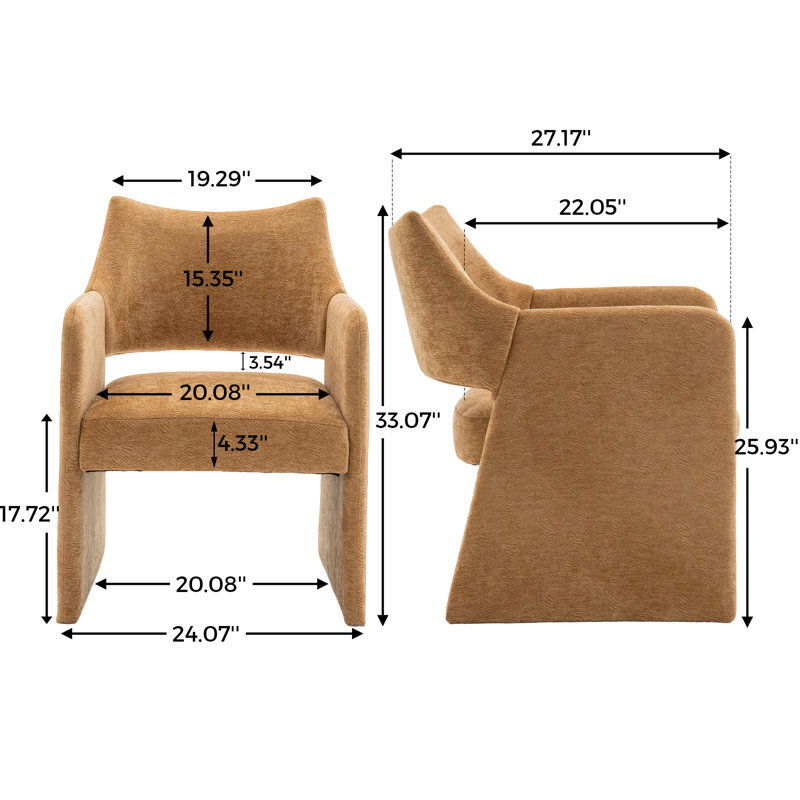 Mid Century Upholstered Arm Accent Chair with High Back, Light Brown