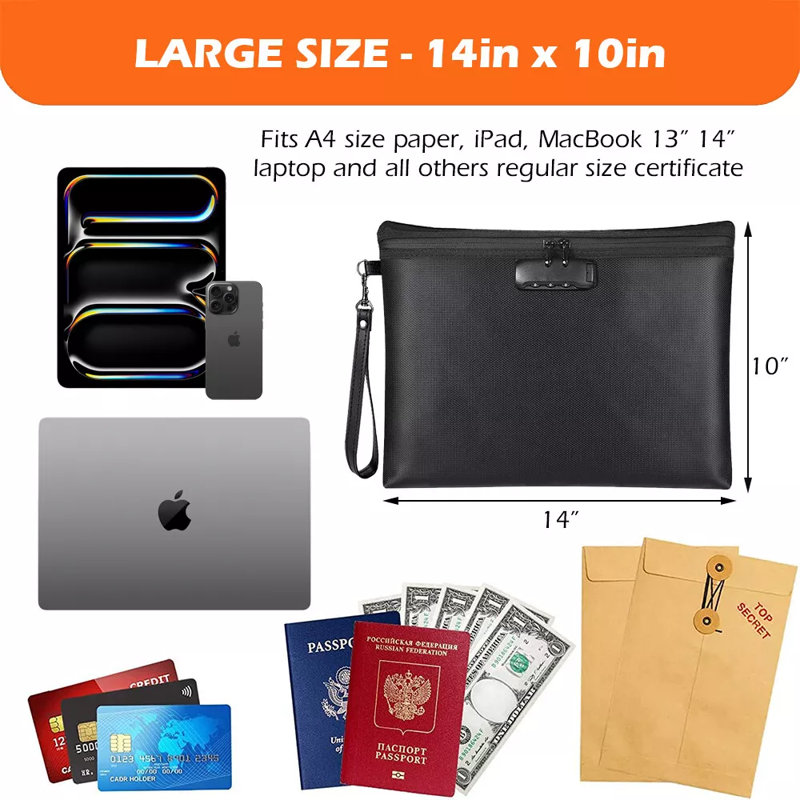 Fireproof Document Bag With Lock