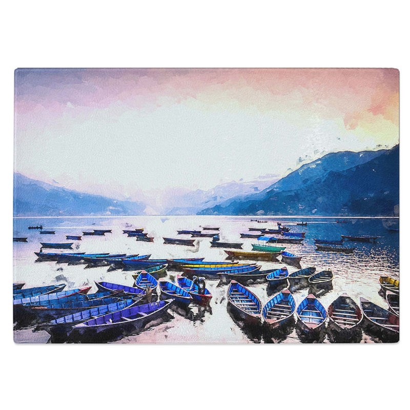 Tempered Glass Boats on Phewa Tal Lake in Nepal Chopping Board, 39 cm W x 28.5 cm L