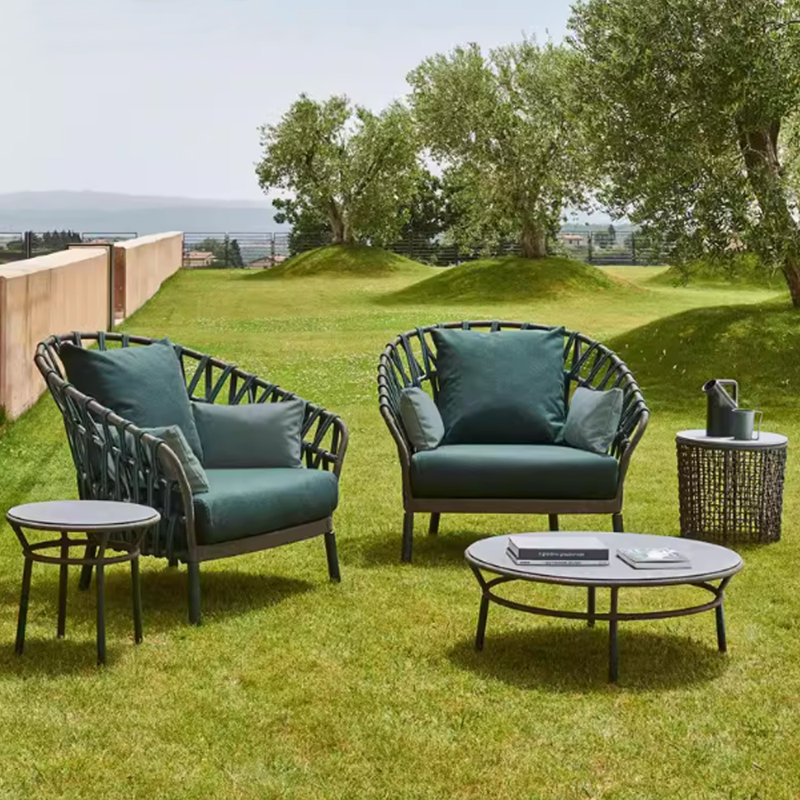 Ensemble de conversation pour l'extérieur avec corde de chanvre et ensemble de conversation pour 2 personnes avec coussins