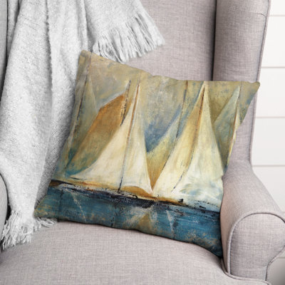  Sailboat Painting Outdoor Square Pillow Cover & Insert