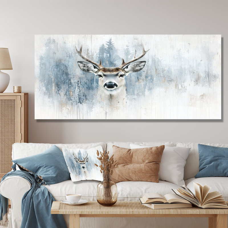 Minimal Deer In The Mist II - animaux, art mural en métal, impression de cerf, H 28 po x l 60 po