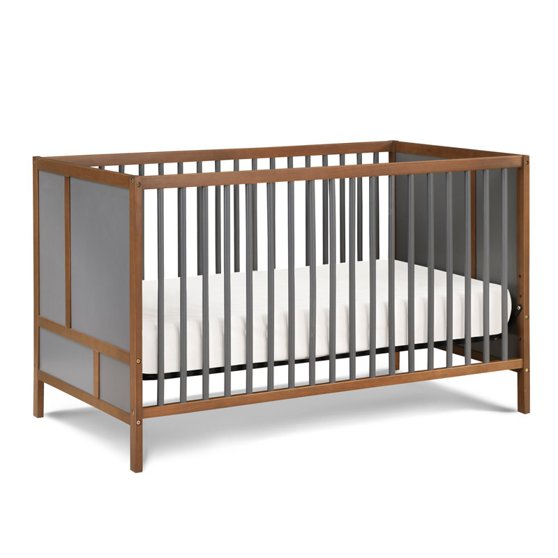 Lit de bébé en bois convertible Pixie Finn 3-en-1 avec broches rondes, Noyer et gris anthracite