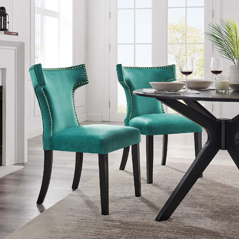 Modway Curve Performance Velvet Dining Chairs, Teal