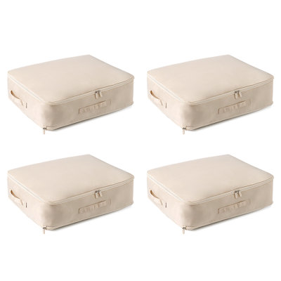 Large Foldable Self-Compression Storage Bag, Dual Zipper Bedding Organizer for Comforter Quilt Blanket Clothes Pillow Closet Storage