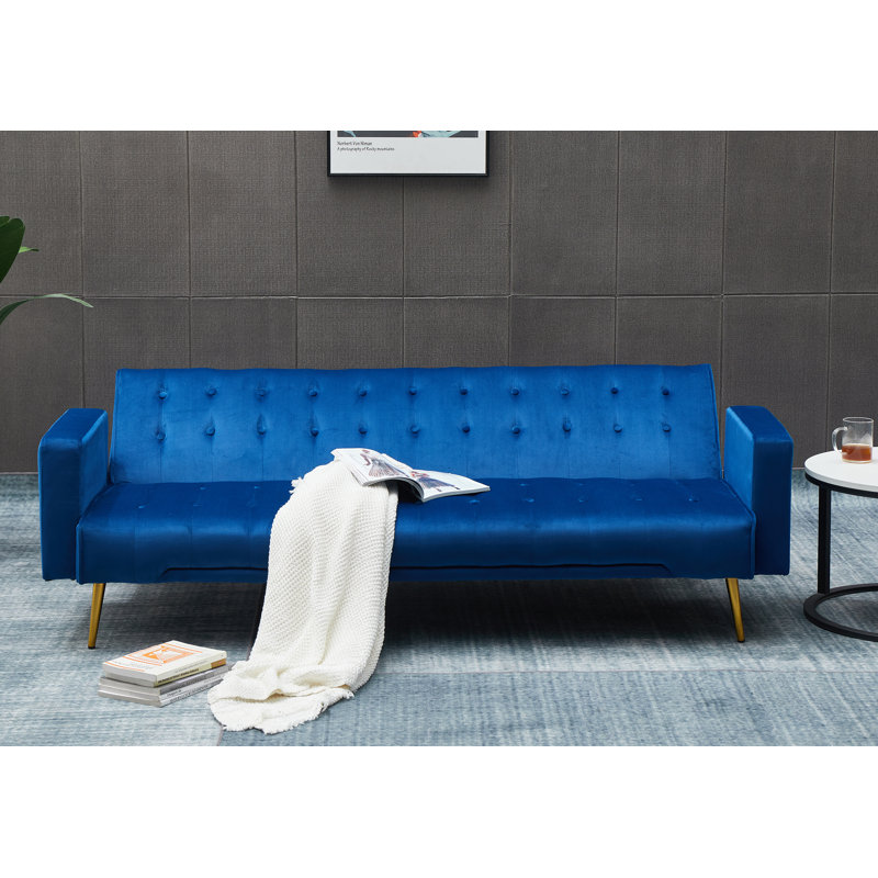 Stefaney Twin 75'' Velvet Convertible Sofa, Blue Velvet