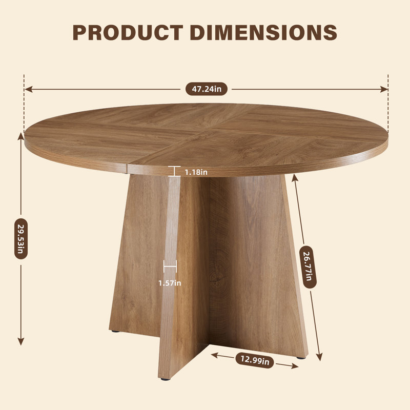 47’’ Round Wood Dining Table With Upholstered Chairs, Kitchen Dining Room Furniture Set, Light Brown, Beige