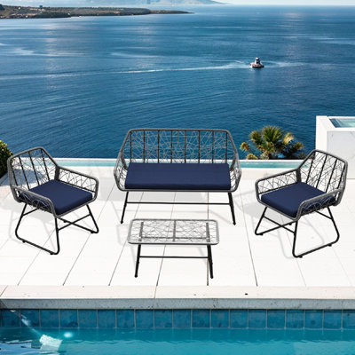 Mobilier de cour moderne avec 4 pièces - tissu anti-éclaboussures, coussins amovibles, structure en acier robuste pour profiter du plaisir en plein air