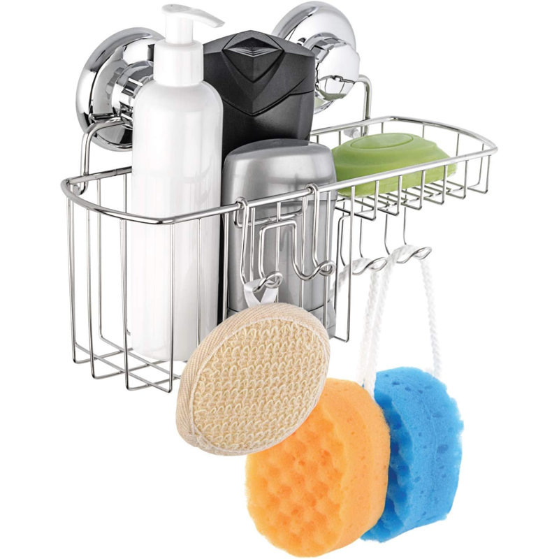 Puissant panier de douche à ventouse pour panier à shampooing - Support en acier inoxydable (chrome), Chrome