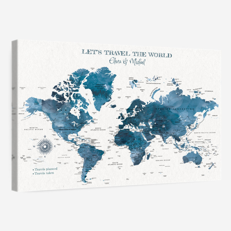 Carte du monde personnalisée «Nous voyageons», H 32 po x l 48 po, Oui