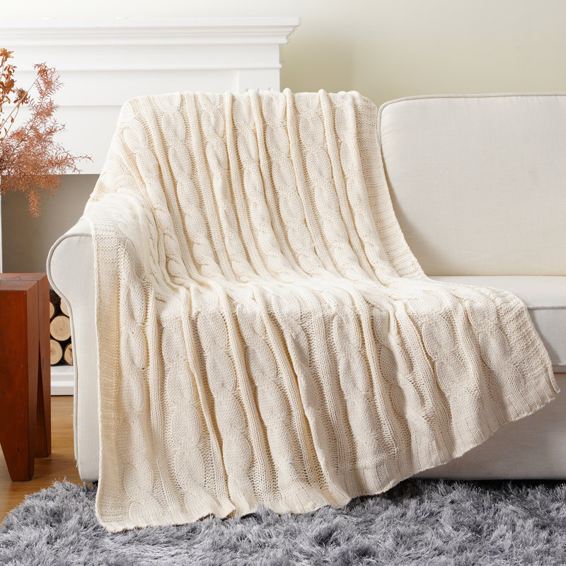 Soft Knitted Dual Cable Throw, Cable Knit Throw Blankets for Couch Bed Sofa, Acrylic Knitted Blanket, Soft Cozy Throw Blanket, 50" x 60"