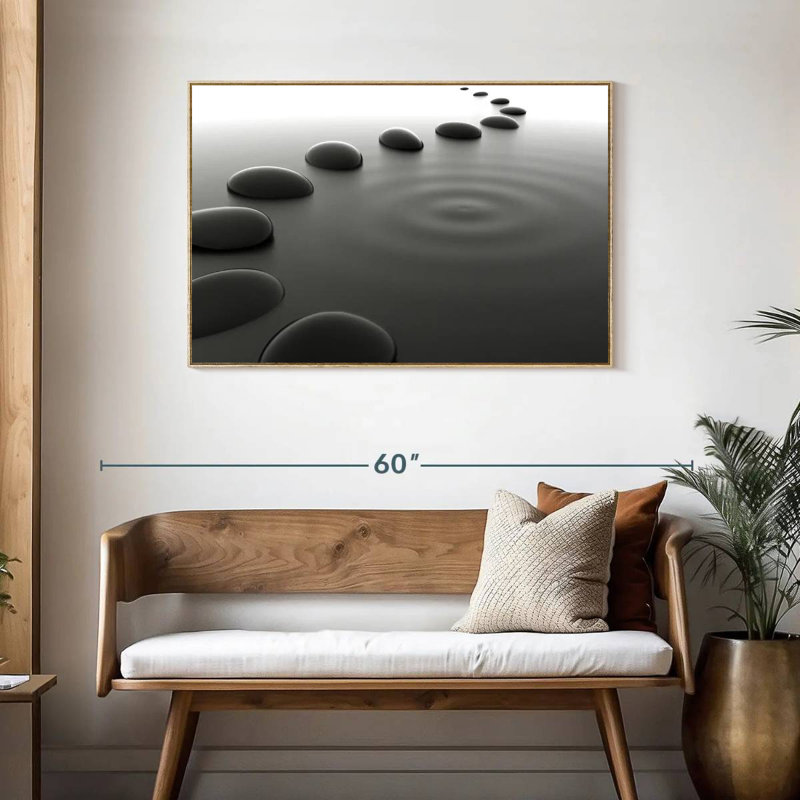 Cailloux sur l'eau, Cadre flottant en bois naturel, 43 po x 29 po