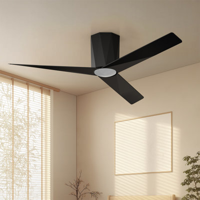 52'' Flush Mount Ceiling Fans with LED Dimmable Lights Black