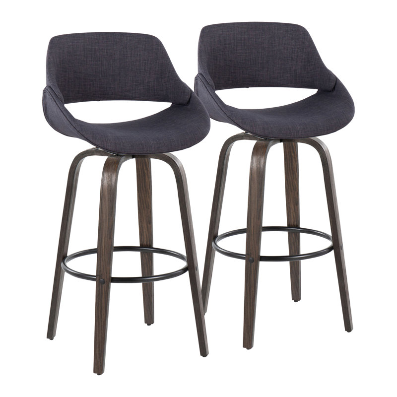 Tabouret de bar et de comptoir rembourré Najrin, Noyer glacé/noir, Bar Stool (30" Seat Height), Gris anthracite