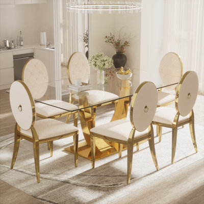 Ensemble de table de salle à manger rectangulaire en verre trempé avec fauteuil Luxtry