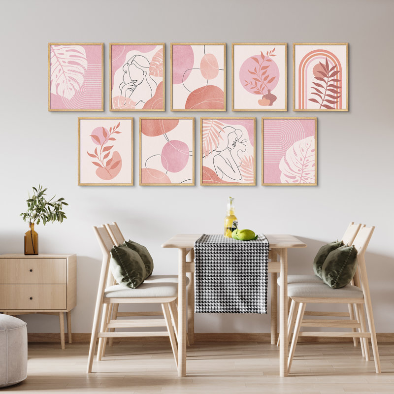 "Art moderne bohème rose Mid Century, H 14 po x l 11 po, Naturel
