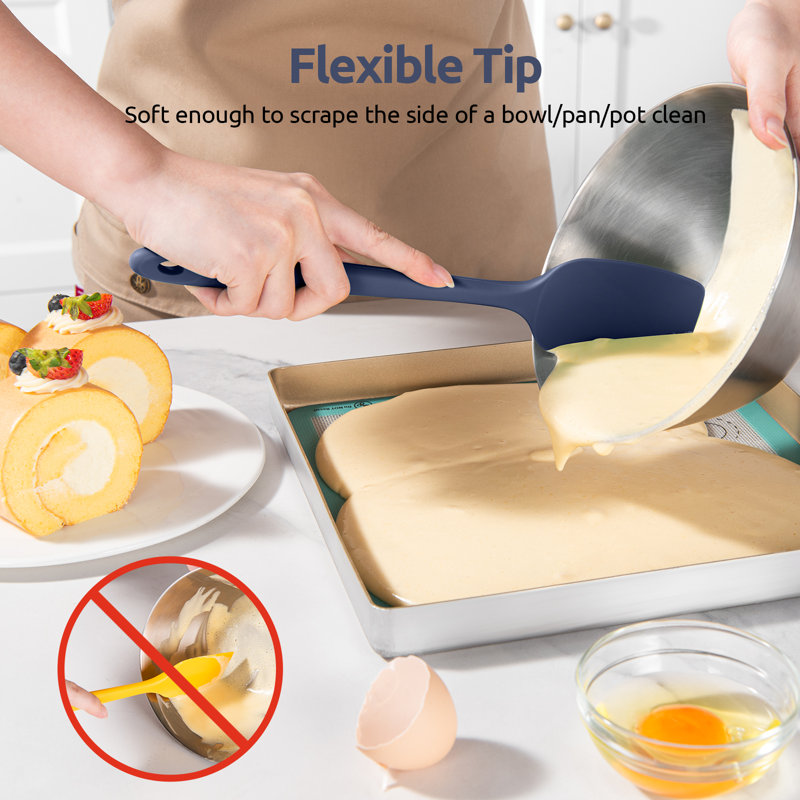 600ºF High Heat-Resistant Silicone Spatula Set Of 3, Seamless BPA-Free Kitchen Baking Cooking Mixing Scraping Flexible Rubber Silicone Scraper For Cake Non-Stick Cookware