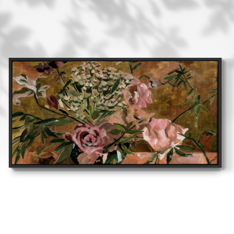 Le Bouquet I - Toile tendue avec châssis tendue, prête à être accrochée, H 21 po x l 41 po, Noir