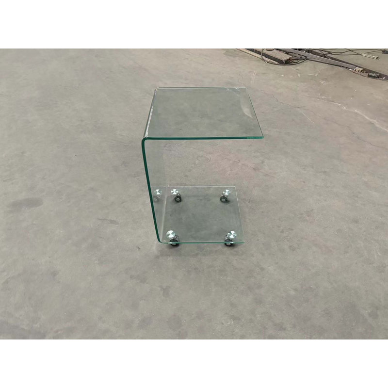 Table d'appoint et de bout en verre transparent en forme de C, petite table de bout en verre trempé