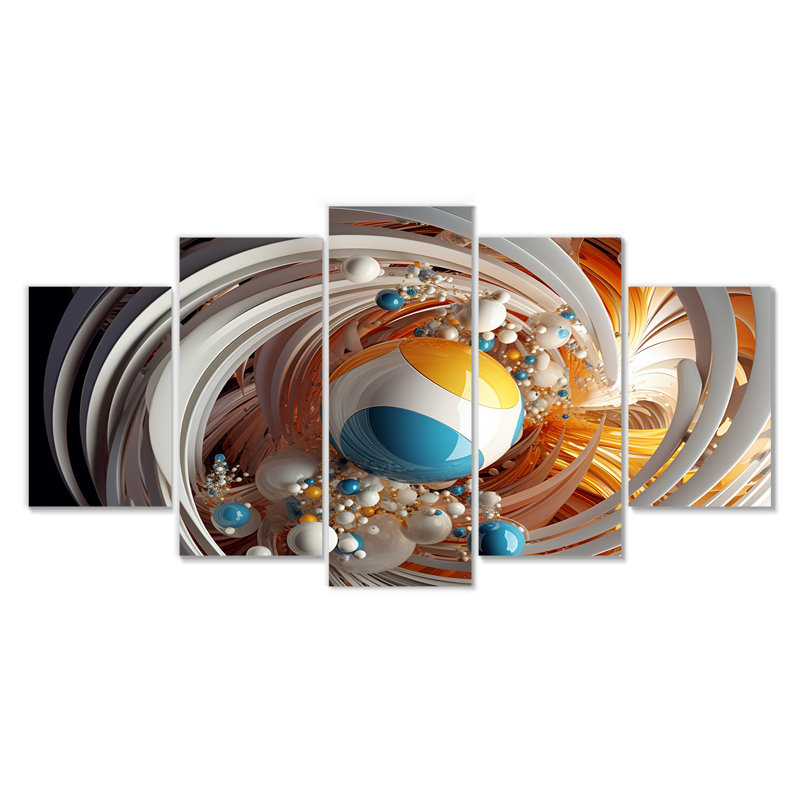 «Distant Galaxy Turquoise White - Abstract Spirals», ensemble d'art mural 5 pièces, H 32 po x l 60 po