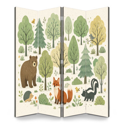 Paravent pliant Paravent royal fantaisiste, arbres, couleurs pastel douces, pépinière, toile, séparateur de pièce, cloison de protection autoportante, cloison d'intimité