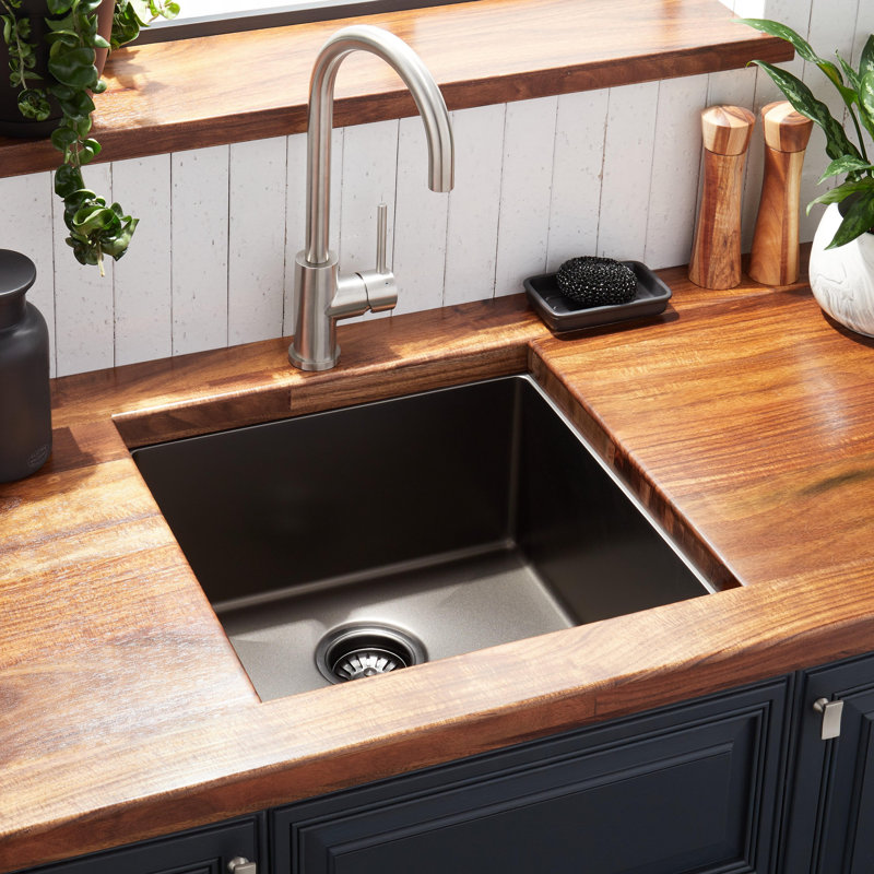 Atlas 19" L Undermount Kitchen Sink, Gunmetal Black