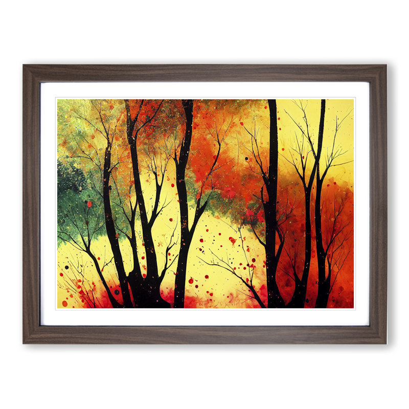 Colourful Autumn Forest Vol.2 Abstract 1 Piece Single Picture Frame Painting, 25cm H x 34cm W x 2cm D, Walnut