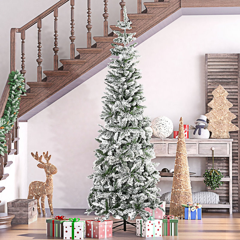Arbre de Noël artificiel pin enneigé avec branches réalistes et 394 pointes, 7.5'