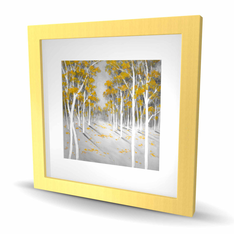 Yellow Birch Forest - reproduction encadrée avec passe-partout pour la décoration intérieure, H 16 po x l 16 po, Doré