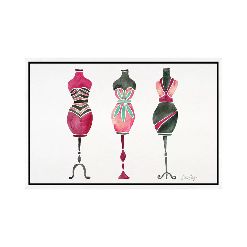 Pink 3 Dresses by Cat Coquillette - Gallery-Wrapped Canvas Giclée on Canvas, 101.6 cm H x 66.04 cm W, White Framed